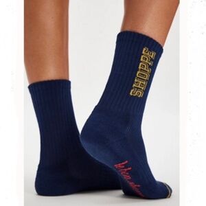 Womens LE BON SHOPPE Preppy Crew Socks Navy NEW